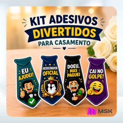 Kit Adesivos Gravata Casamento | Frases Engraçadas | Momento da Gravata | Lua de Mel | Pix - Sortidos 100~200 unid
