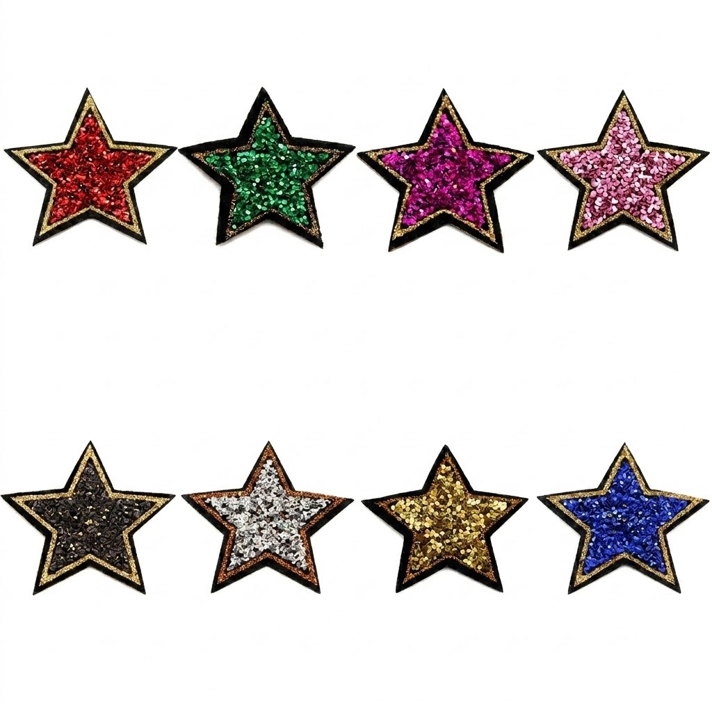 Kit 5 Unidades Aplique Estrela Brilhante Bordado Patch Paete Termocolante P/ Customização Roupas Artesanato