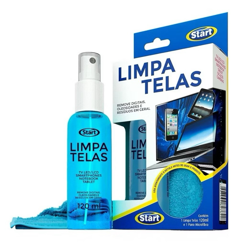 Limpa Telas Start 120ml + Pano Microfibra Limpa TV's, Notebook, Celular, Tablets
