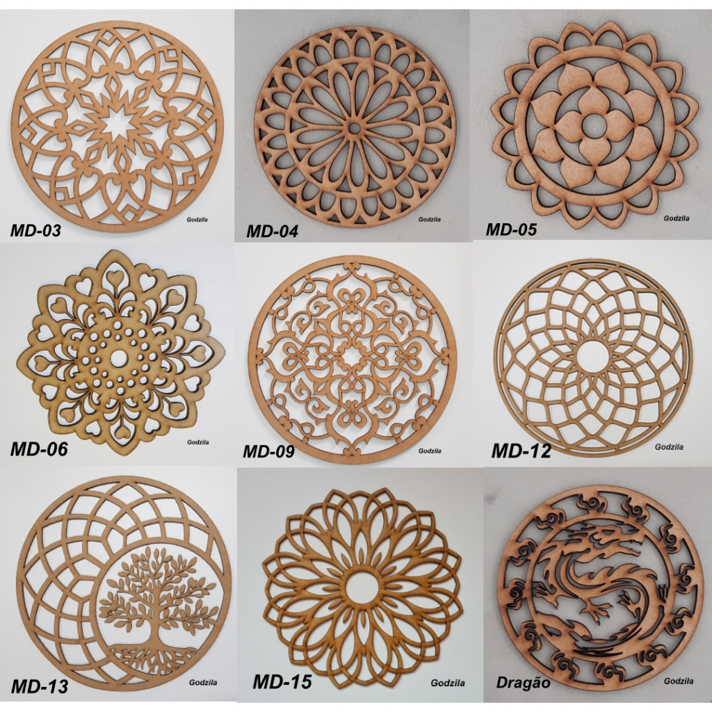 Mandalas MDF cru 10cm de diâmetro 3mm de espessura
