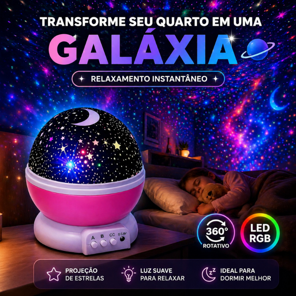 Imagem Luminária Galáxia Projetor Estrelas Led Rgb Rotação 360 Luz Noturna Quarto Festa Decoração Relaxante