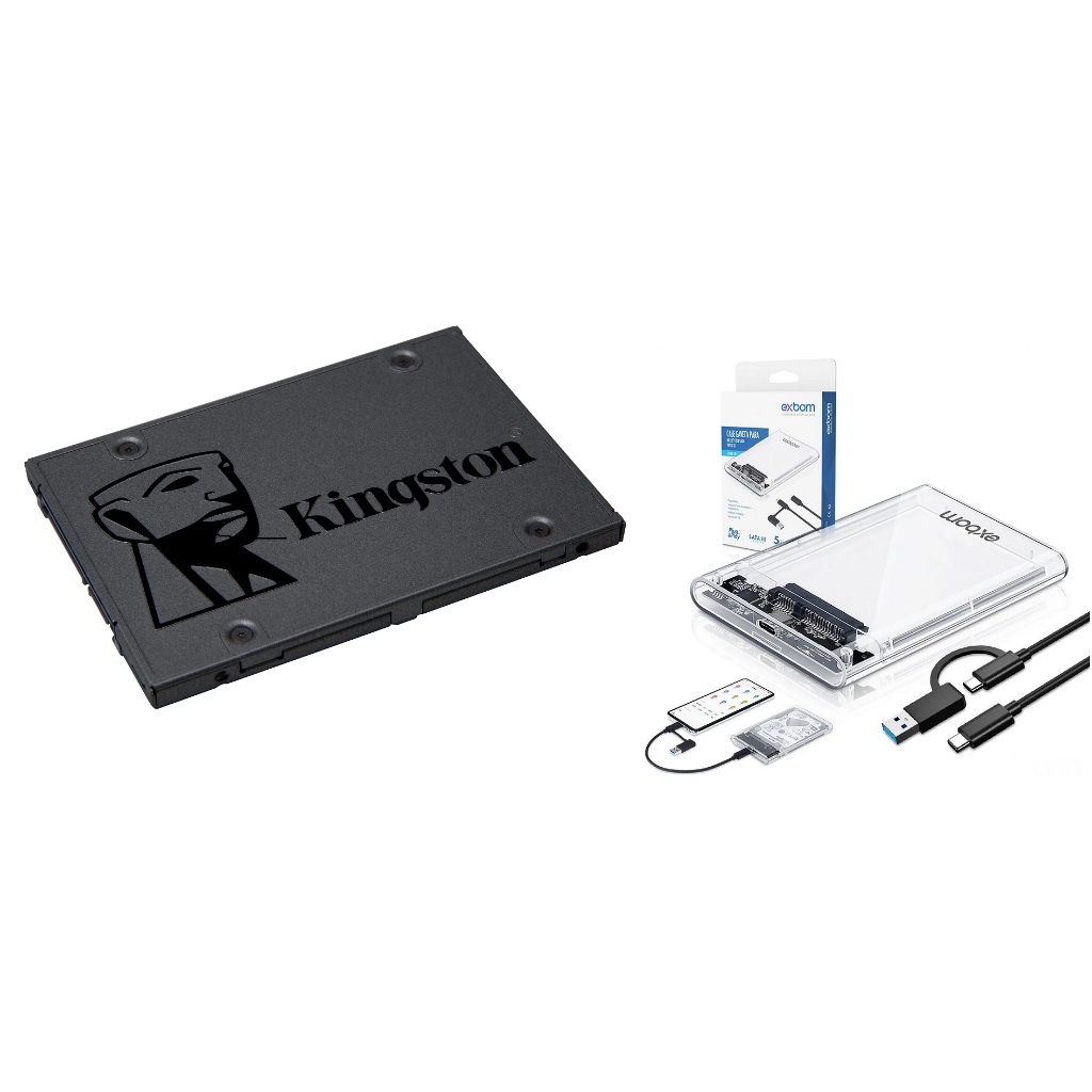 SSD EXTERNO - SSD KINGSTON A400 960GB + CASE USB 3.1 TIPO C - SSD NOVO ORIGINAL COM NOTA FISCAL