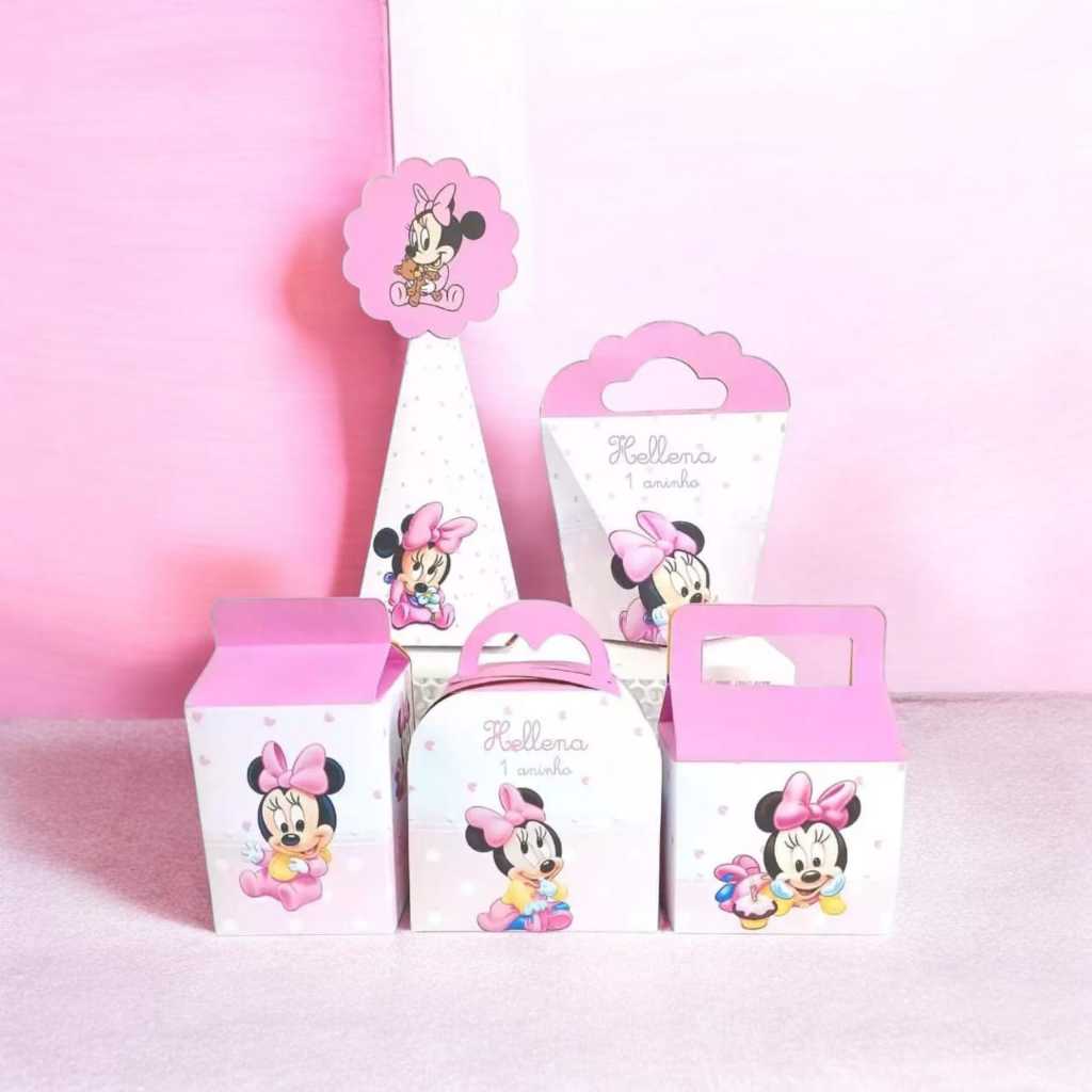 Personalizados Caixinha com nome e idade Minnie Baby Festa Aniversário Chá de Bebê Lembrancinhas