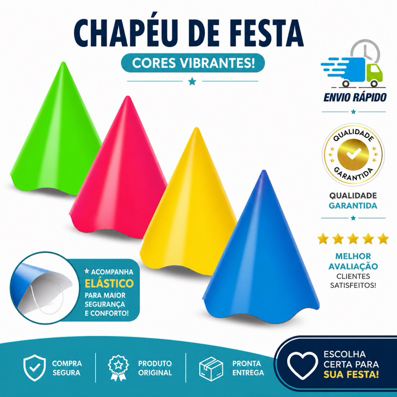 Chapéu liso de aniversário infantil kit 8/16/24 unidades