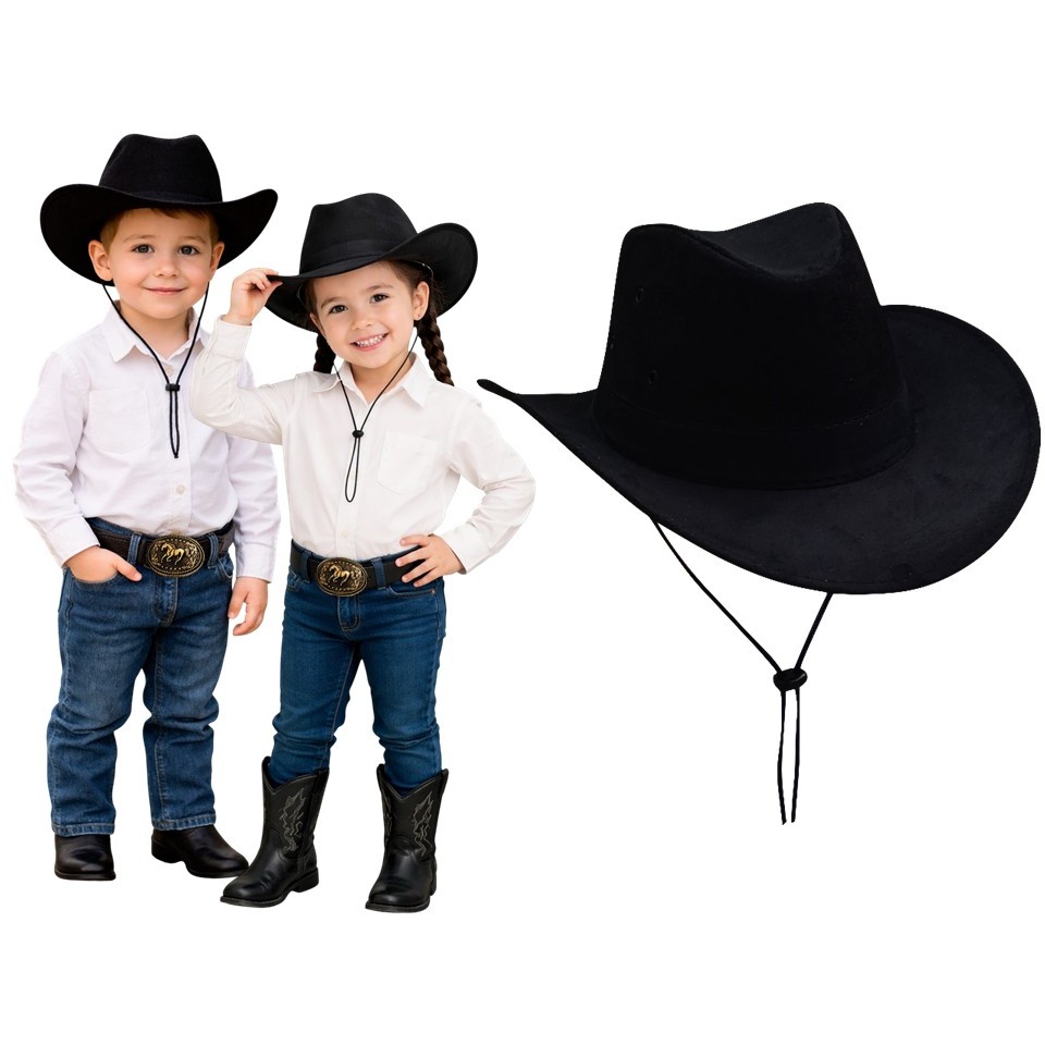 CHAPÉU COUNTRY RODEIO CAMURÇA INFANTIL COM CORDÃO E REGULAGEM INTERNA