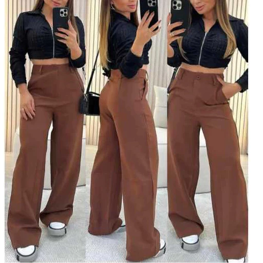 Calça Pantalona Alfaiataria Premium Wide Leg Social Cintura Alta Com Bolso