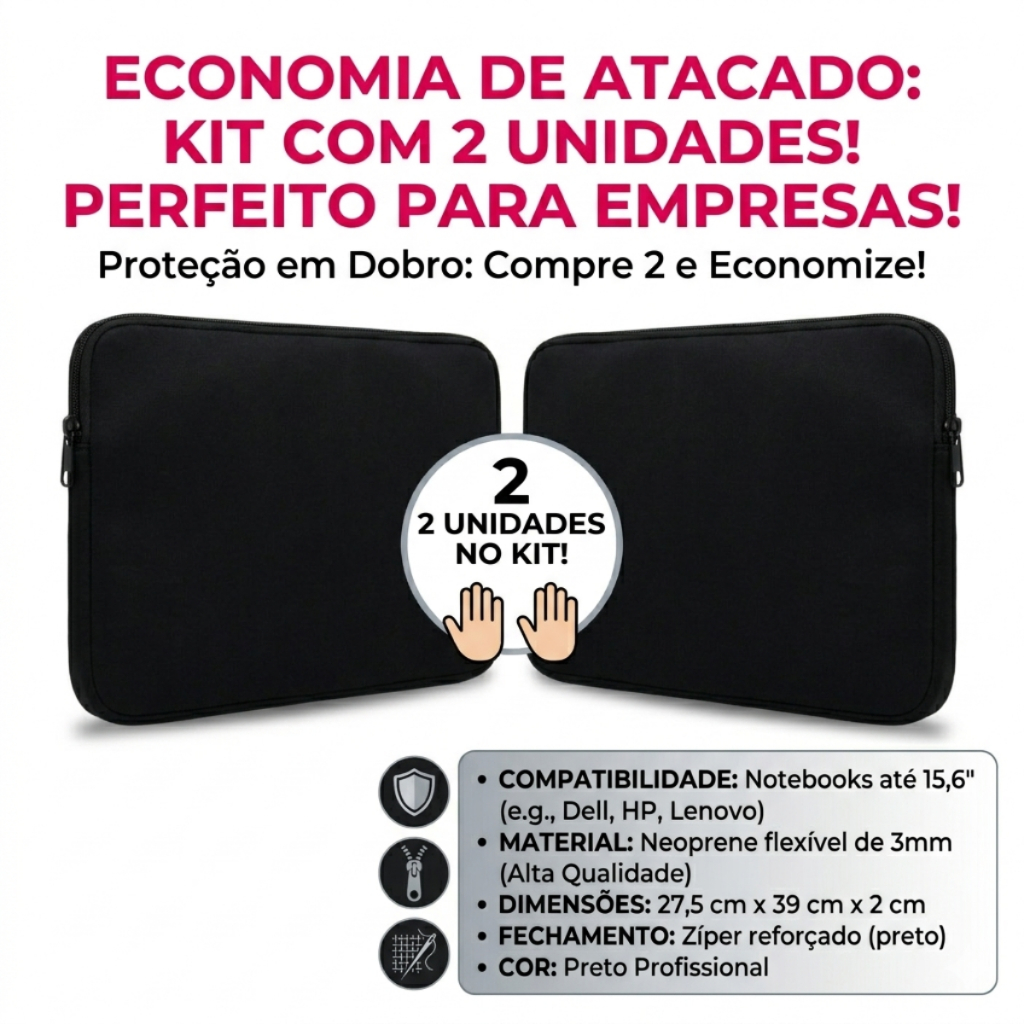 Kit Capa Protetora Para Note 15 Polegadas Samsung Lenovo Acer com 2 Unidades na Cor Preta Proteção para seu Notebook
