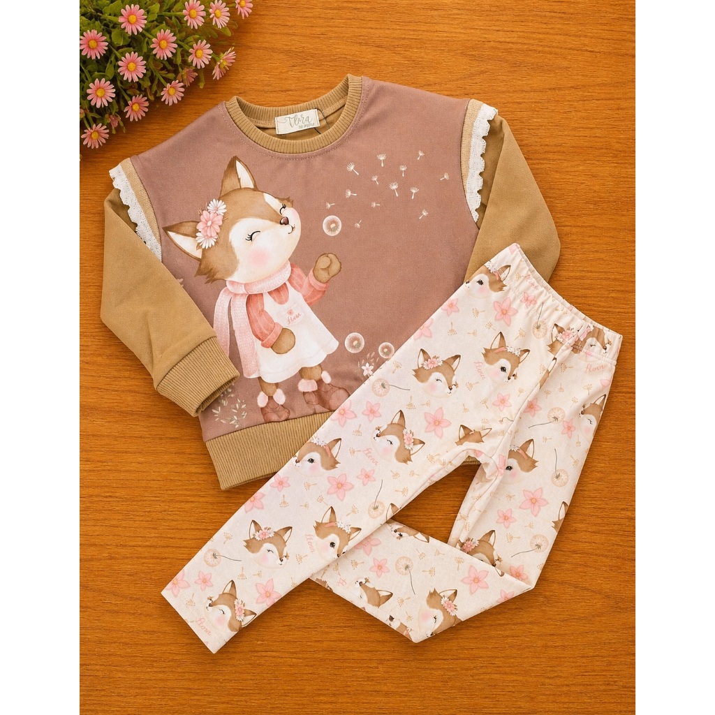 Conjunto Blusão Moletom Pelúcia Calça Legging Termoskin Peluciado 89181 Infantil Menina