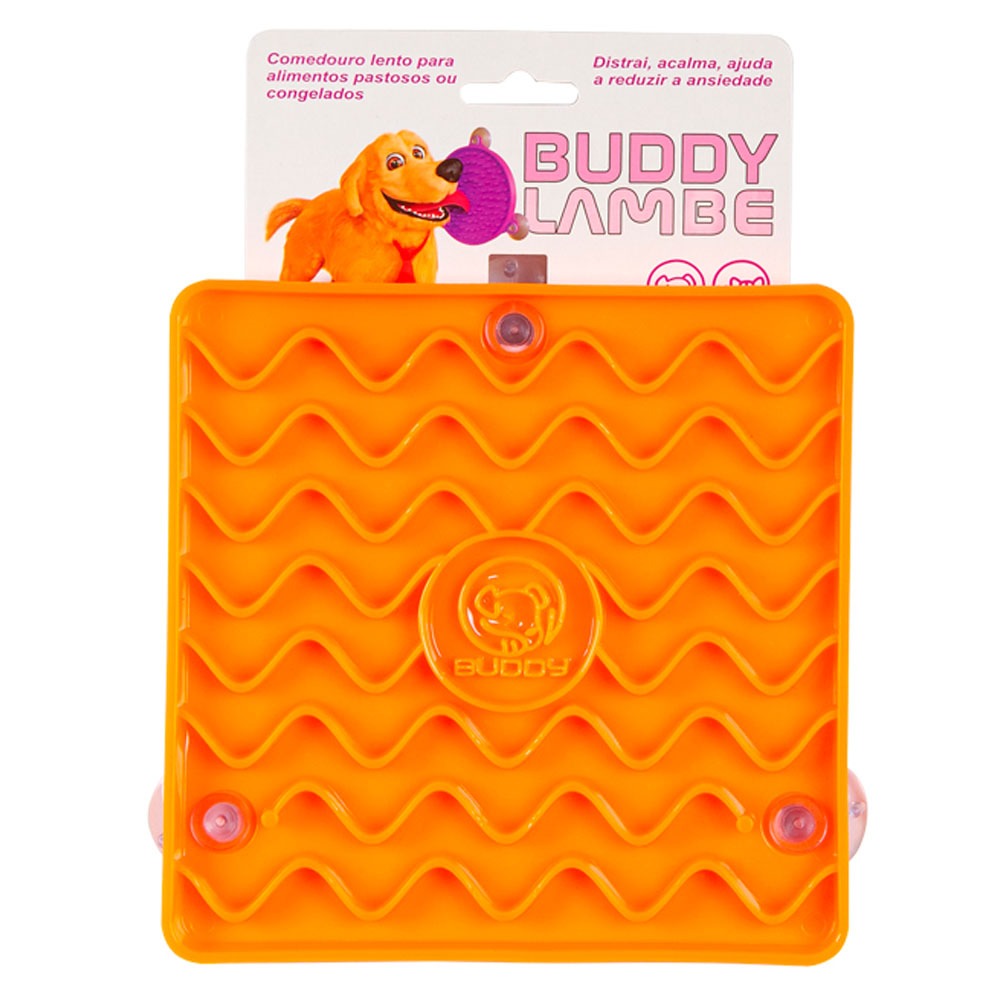 Tapete Comedouro Lento Anti-engasgo Com Ventosa Buddy Toys Lambe Ondas Para Cachorros E Gatos Quadrado Na Cor Laranja