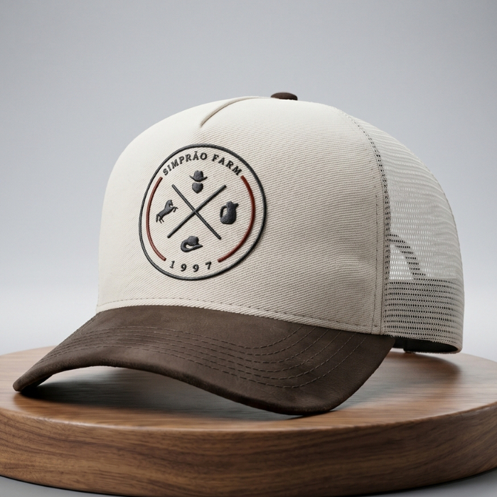 Boné Trucker Simprão Farm 1997 Original Agro Aba Curva Tela Ajustável Respirável