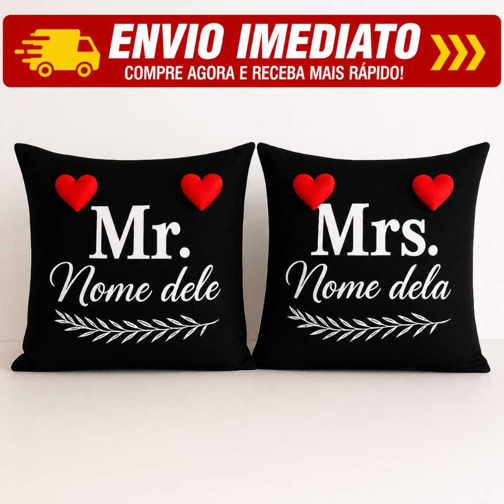 Kit 2 Capas De Almofadas Casal Mr e Mrs Nomes do Casal Personalizadas