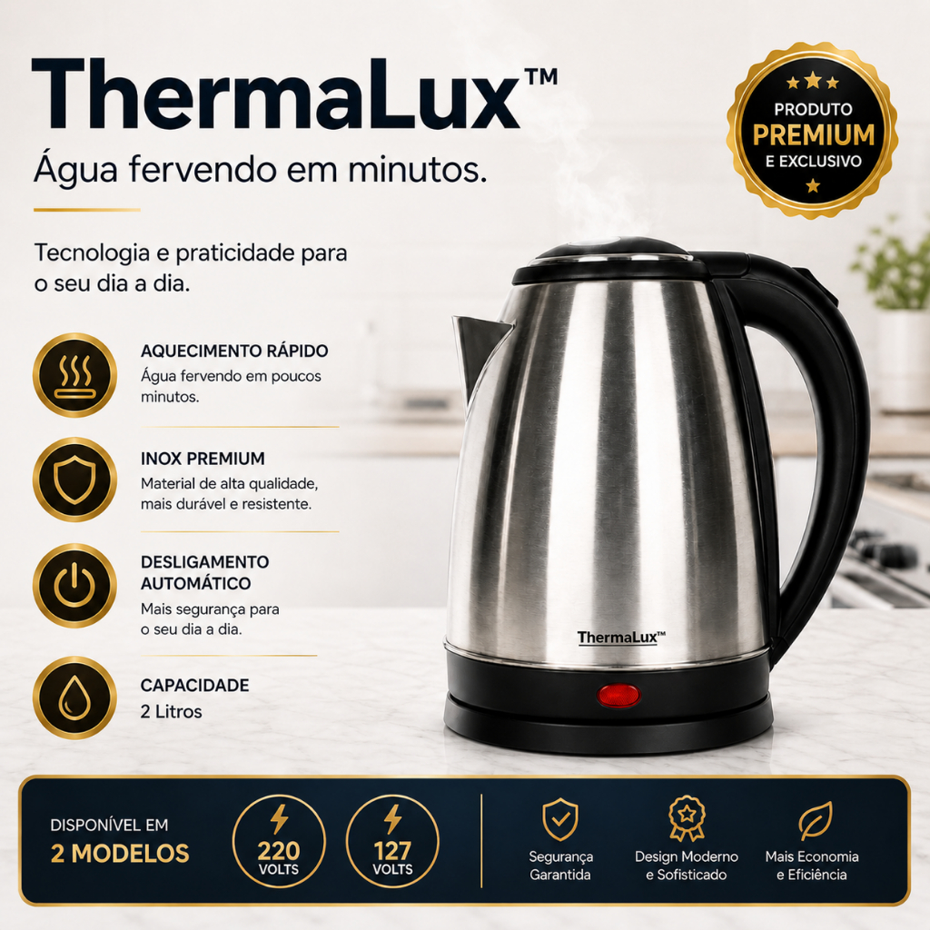 Chaleira Elétrica Inox Aquecimento Rápido Desligamento Automático Jarra Cozinha Café Agua Chá