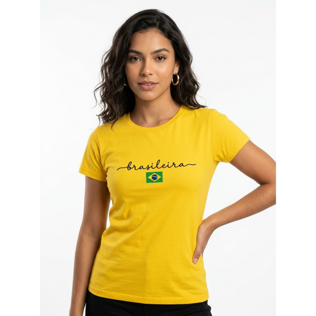Camiseta Feminina Brasil Camisa Brasileira Copa Tendência 100%Algodão Streetwear Mundial Moda Casual