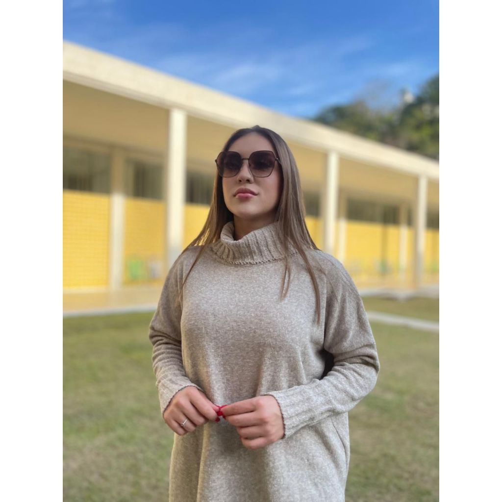 Poncho Feminino Amplo Plus Size Tricot Mousse Moda Elegante Chique