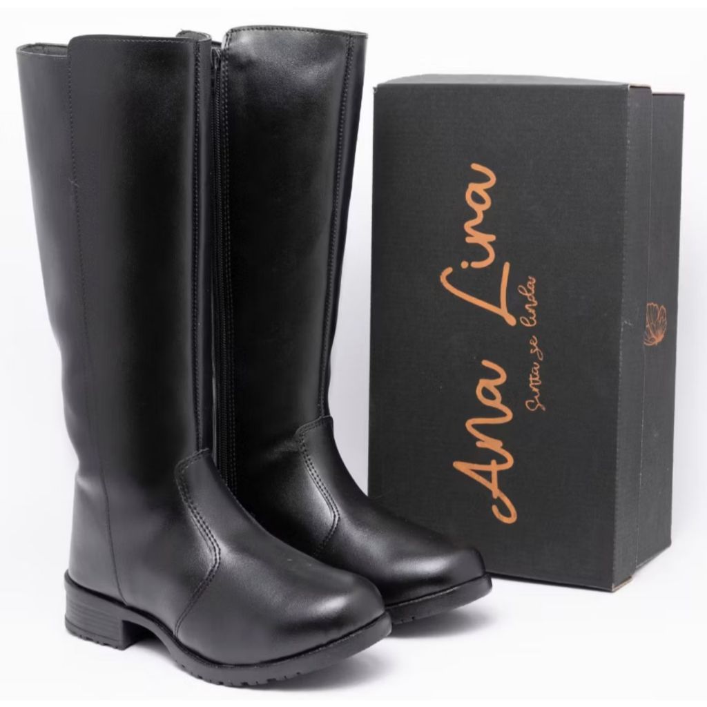 Bota Feminina Casual Cano Longo Over Panturrilha Ziper Ajustavel Confortável Outono Inverno Barato Promocao Lançamento