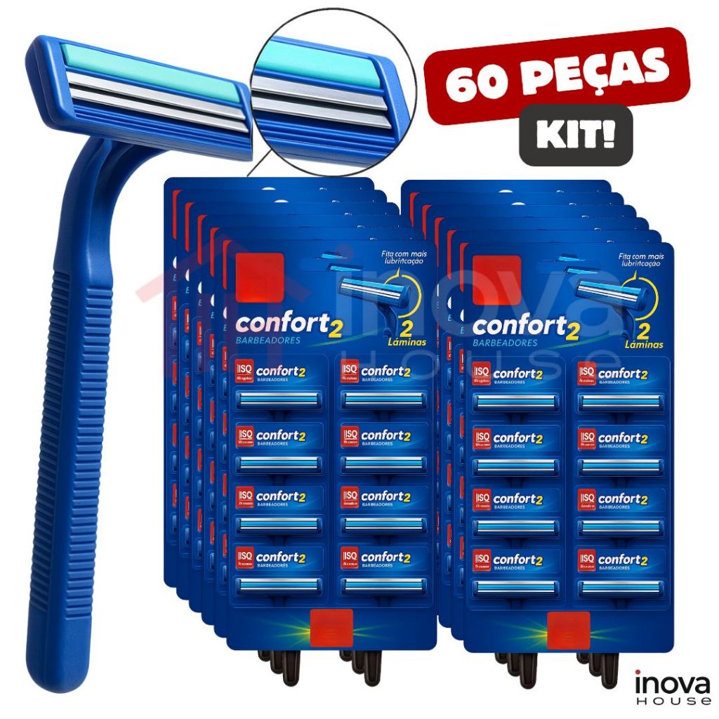 Barbeador Descartável Aparelho de Barbear com 2 Lâminas e Fita Lubrificante Azul Escolha 48 ou 96 Pç