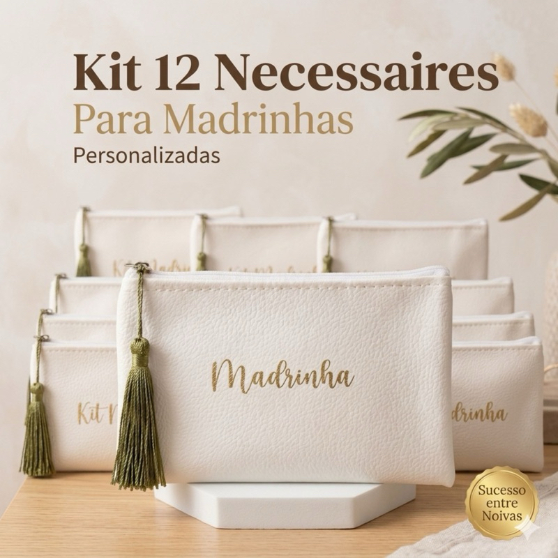 Kit 12 Necessaires Madrinhas Personalizadas | Lembrancinha Casamento com Nome