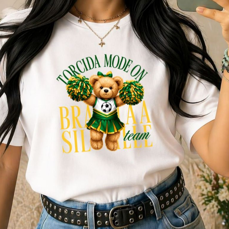 Camiseta Camisa Feminina 100%Algodão Blusa Feminina Estampa Brasil Copa Do Mundo 2026 Estilosa