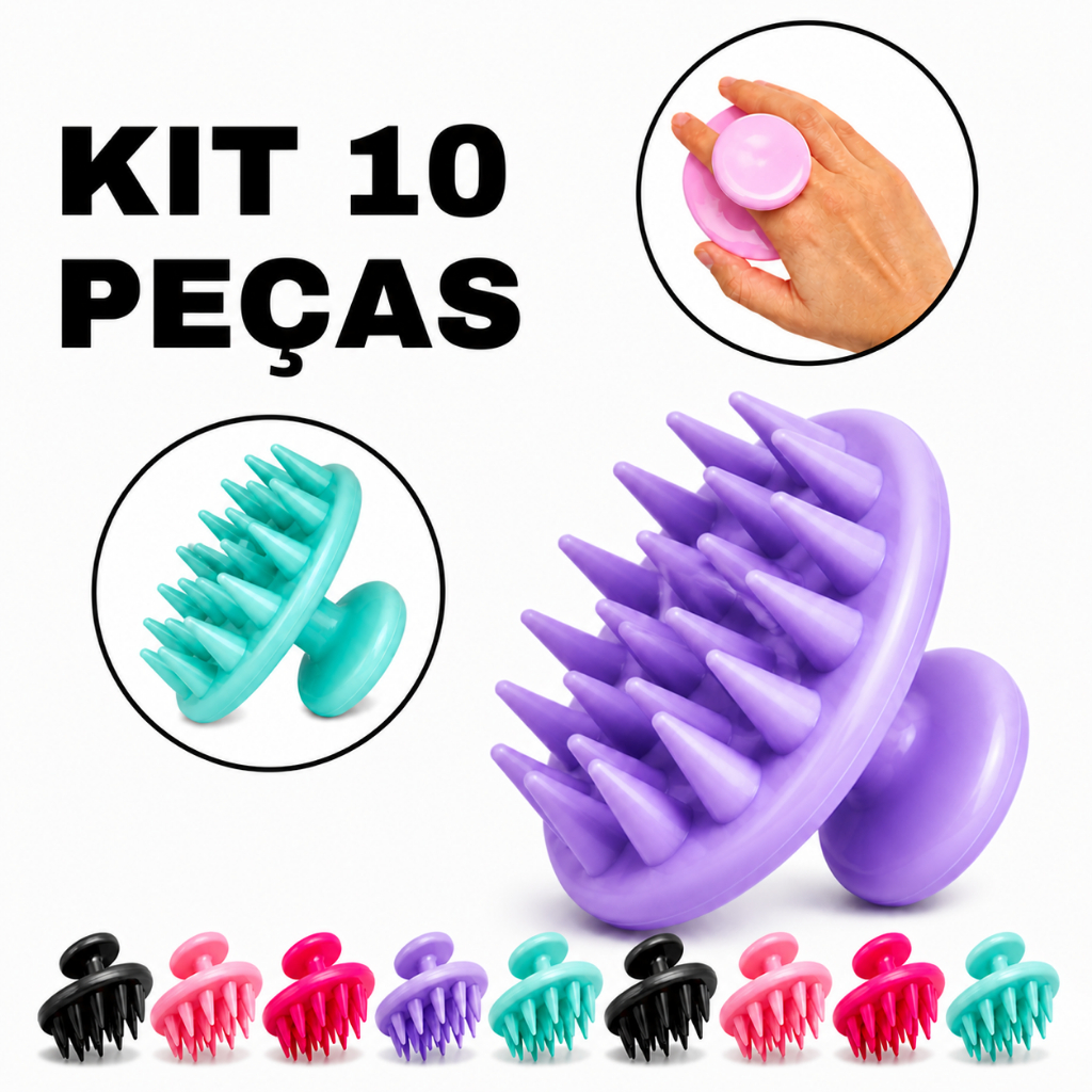 Kit 10 Escova Magica Massageador Capilar de Silicone Beauty Flash | Relaxamento + Limpeza Profunda no Banho