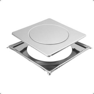 Ralo Click 10x10 Com Porta Grelhas Prateado Cromado Brilhante em Aço Inox Quadrado Inteligente Para Banheiro