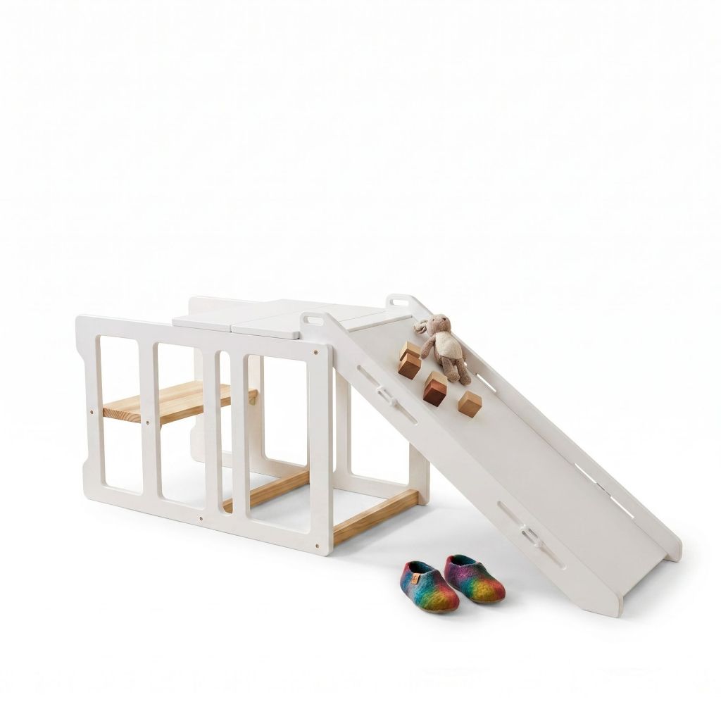 Torre Aprendizagem Escorregador 4em1 Montessori Brinquedo Branco