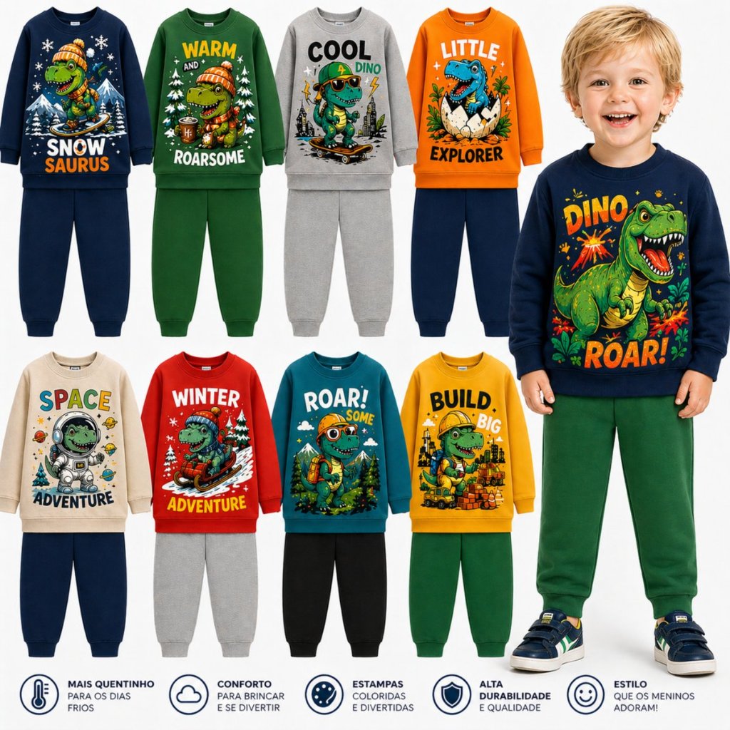 Kit 2 ou 4 Peças de Moletom INVERNO Bebê Infantil Menino Conjunto Inverno Infantil Menino Quente Blusa Manga Longa