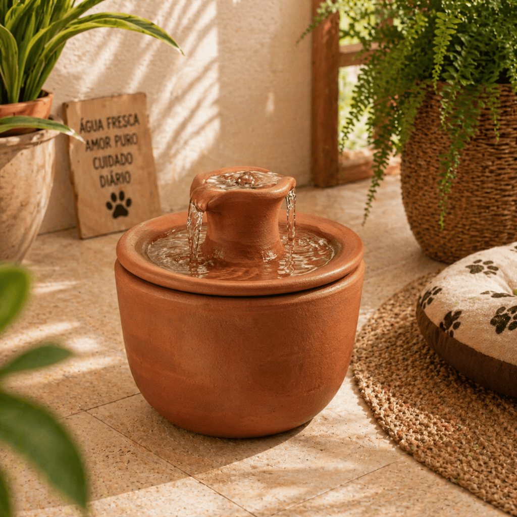 Bebedouro Fonte Gatos Cachorro Cerâmica 100% Natural 2,5l Completa Água Corrente Pet Decorativo