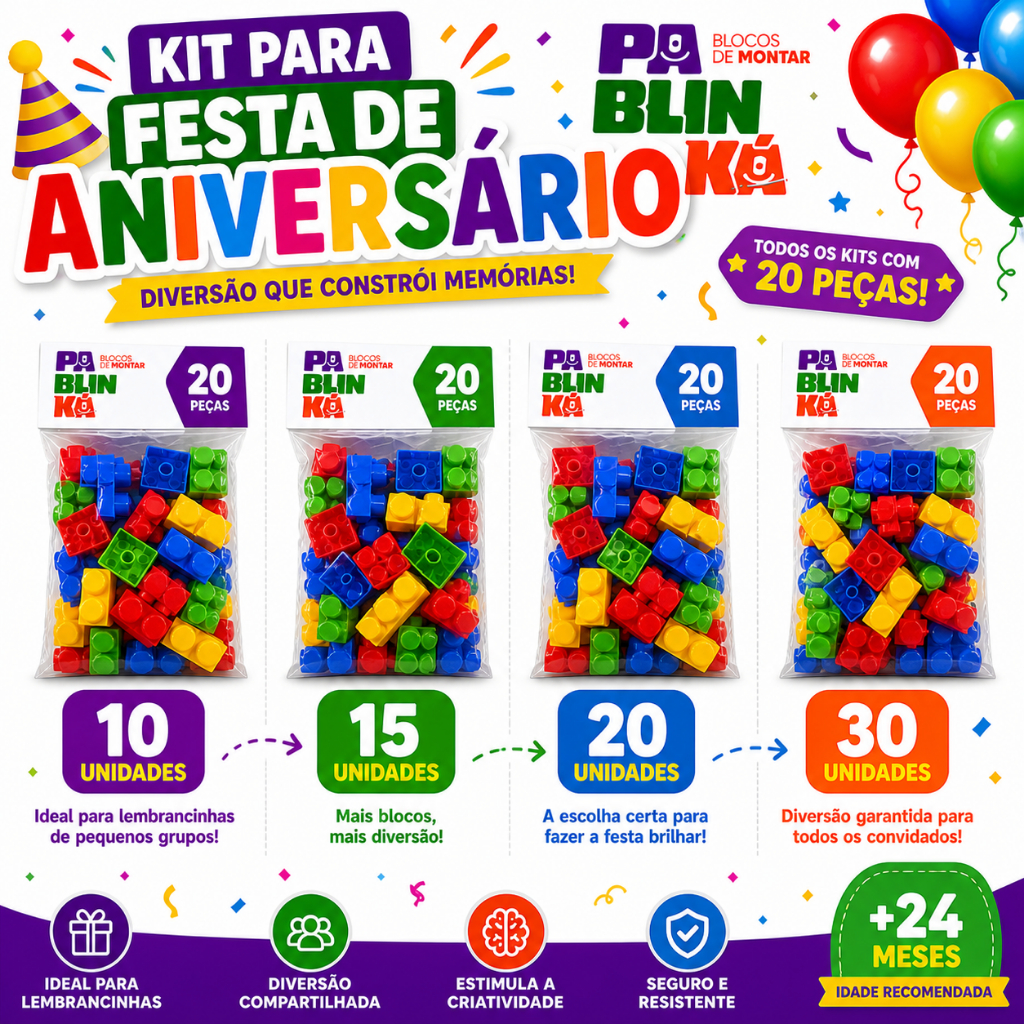 Blocos de Montar Educativos Infantil Kit Lembrancinha Aniversário