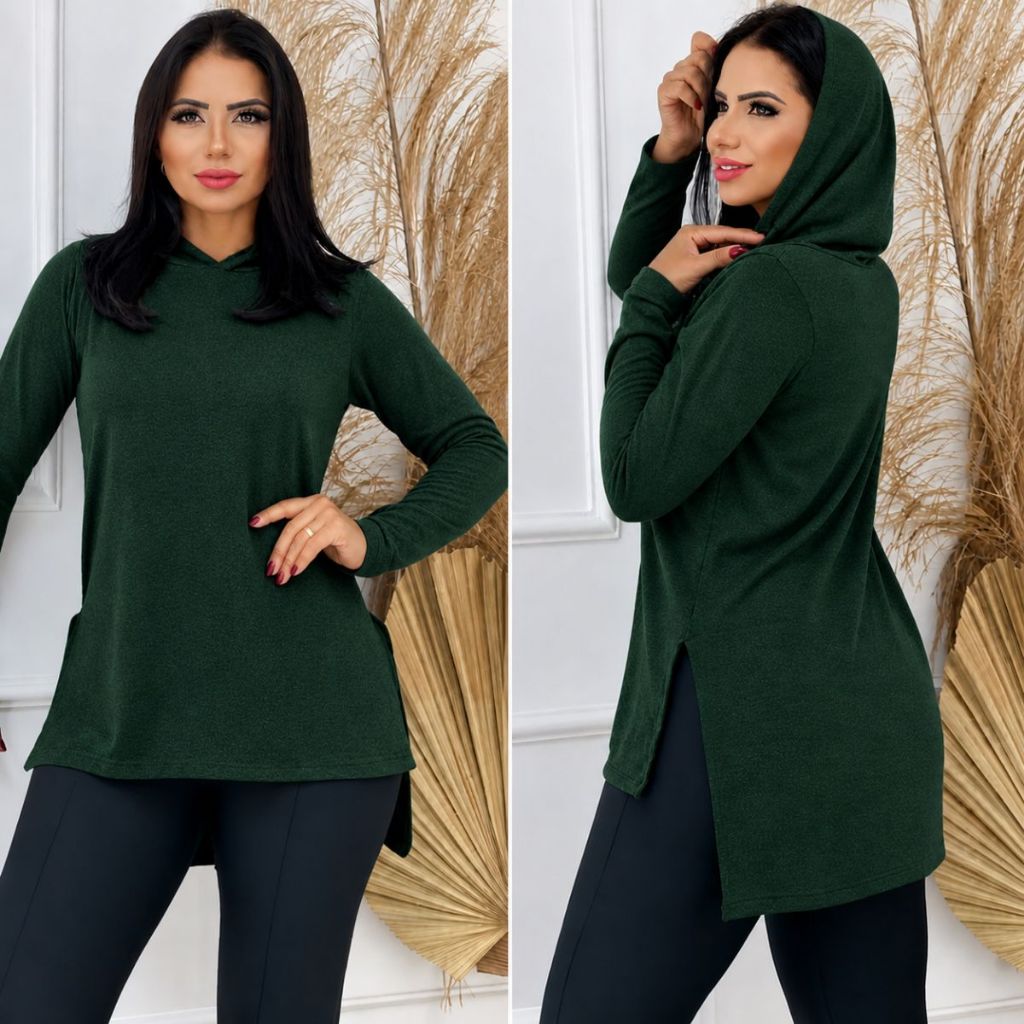 Blusa Feminina com Capuz Lanzinha Vest Legging Max Manga Longa Presente Especial Dia dos Namorados