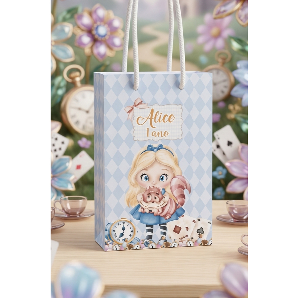 Sacolinha Surpresa Personalizada Alice no País das Maravilhas | Lembrancinha P/Festa PEGUE E MONTE
