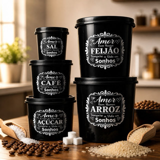 Kit Potes Herméticos Mantimentos 5 peças  Cozinha Organizada Premium