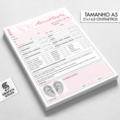 Auriculoterapia - Ficha de Atendimento e Anamnese Profissional - Bloco 100 Folhas Floral Clean
