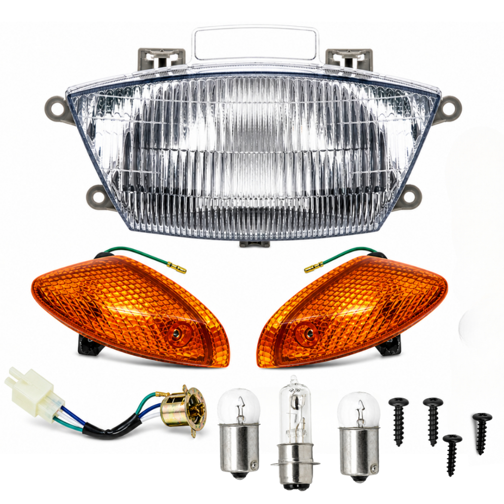 Kit Farol Biz 100 1998 a 2005 Bloco Óptico Completo Com Piscas Chicote Lâmpadas Farol e Setas
