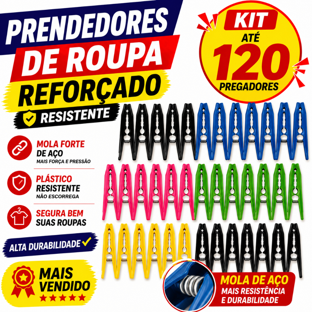 Prendedor de roupa até 120 unidades pregador reforçado de roupa