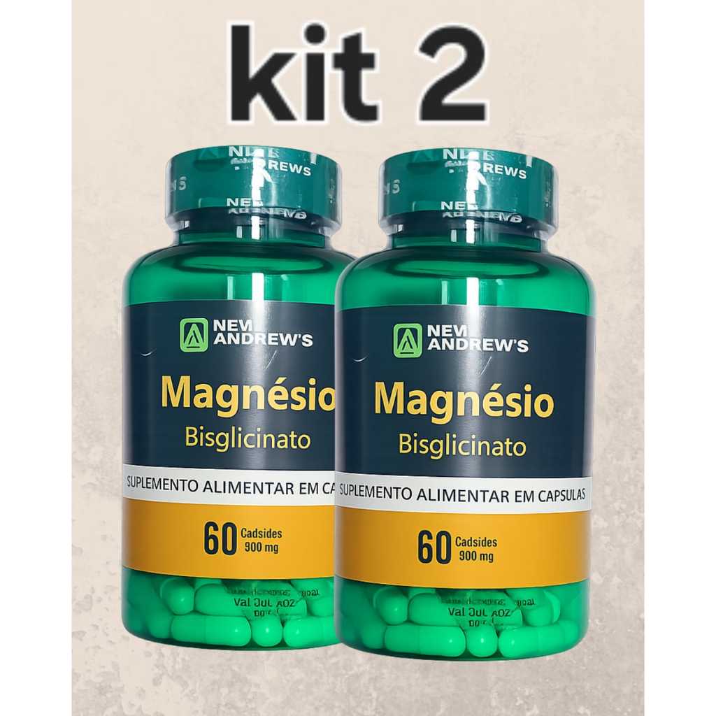 Magnésio Bisglicinato 500mg - kit 1 -  60 cápsulas cada frasco New Andrews - kit 2 -120 cápsulas