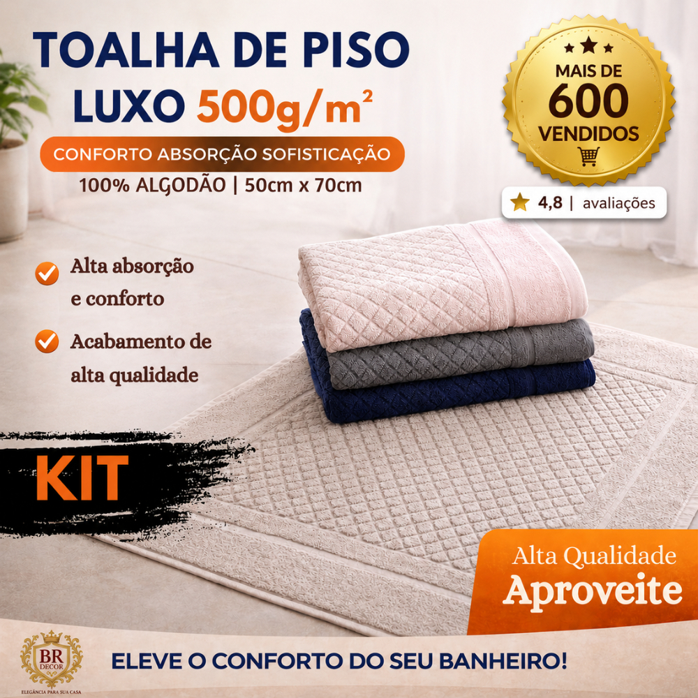Kit Toalha de Piso Rapida Absorção 50cm x 70cm - 500g/m² e 250/gm²