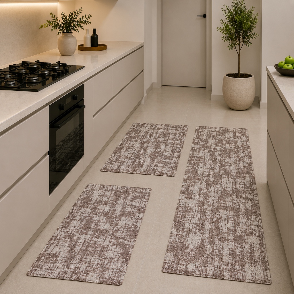 Jogo Tapete Cozinha 3 Peças Jacquard Passadeira Antiderrapante Lavável Geométrico Premium Luxo
