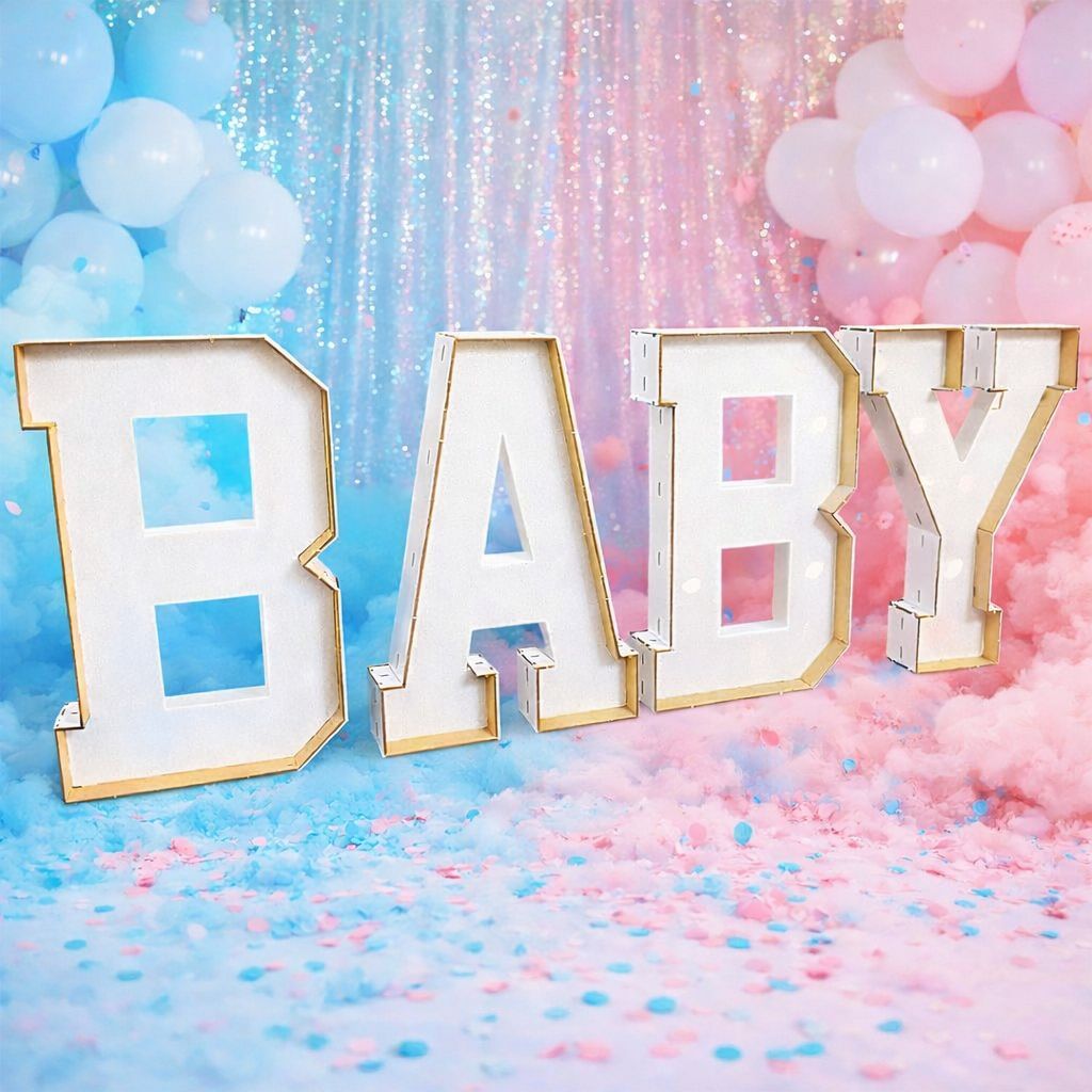 Kit Decoração Mdf Festa Baby Cubos Branco Letra Caixa 3d