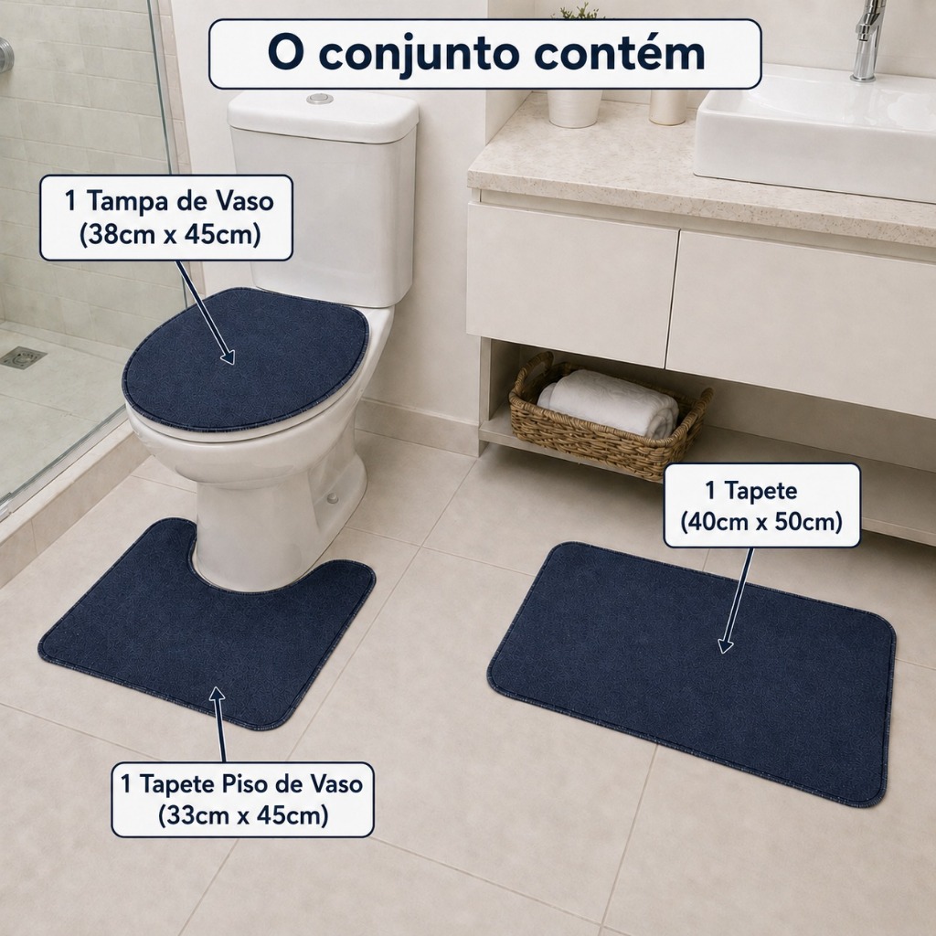 Tapete Banheiro Kit 3 Peças Antiderrapantes — imagem 2 de 2