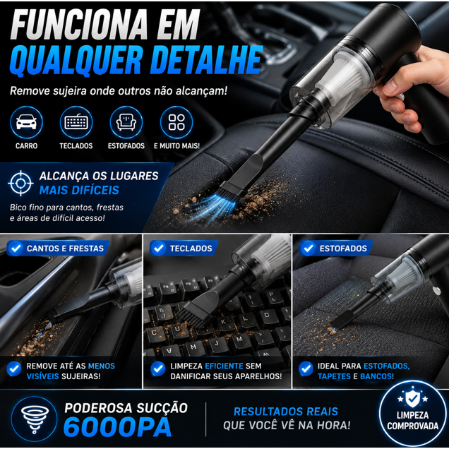 Aspirador Automotivo Portátil Potente Sem Fio Recarregável Mini Aspirador Carro Premium Bivolt