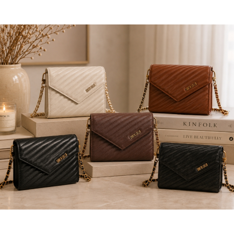 Bolsa Transversal Santa Lolla Matelassê Corrente Preto