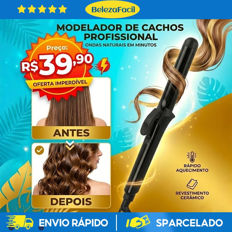 Modelador de Cachos Iônico de Cerâmica 25mm - Aquecimento Rápido em 30s com Cabo Giratório 360°, Bivolt