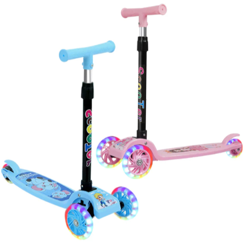 Patinete Scooter Infantil LED 3 Rodas Dobrável para Meninos e Meninas