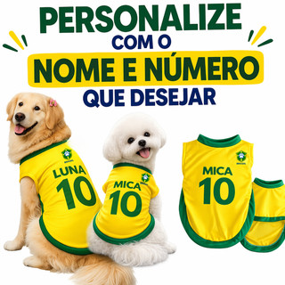 Roupa Personalizada Copa do Mundo Pet Camisa Brasil Cachorros e Gatos