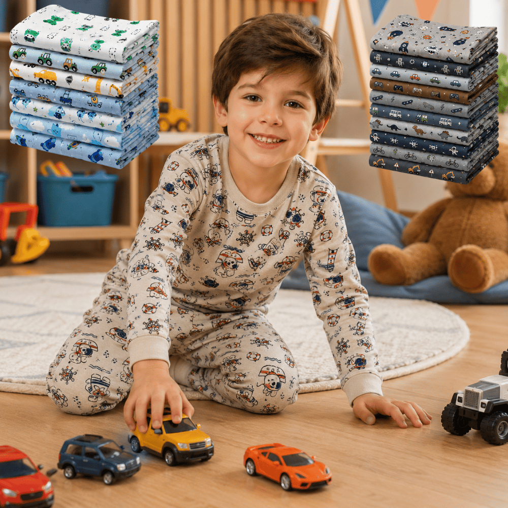2 Conjuntos Pijamas Estampados 100% Algodão leve Soltinho e Confortável Para Meninos de 3 a 10 anos