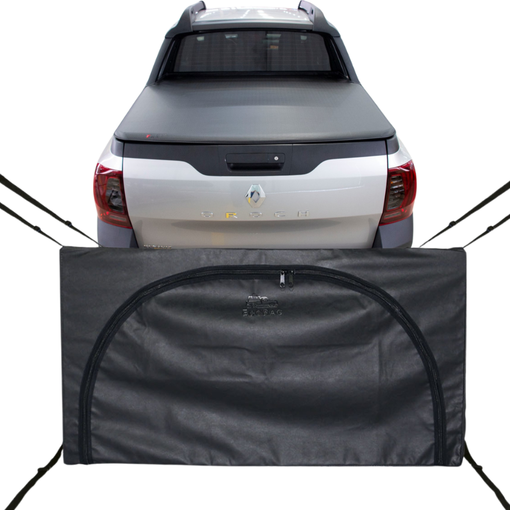 Bolsa Carroceria Caçamba Ecobag Flash Cover Oroch Dupla Com Santo Protege Sua Carga 378L Com Ziper Preto