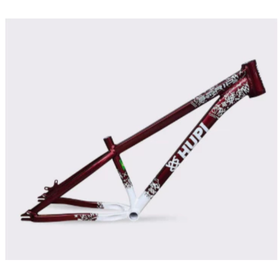 Quadro Bicicleta Hupi Strip Aro 26 Alumínio Gancheira Horizontal Cereja Dirt Jump Grau Freeride