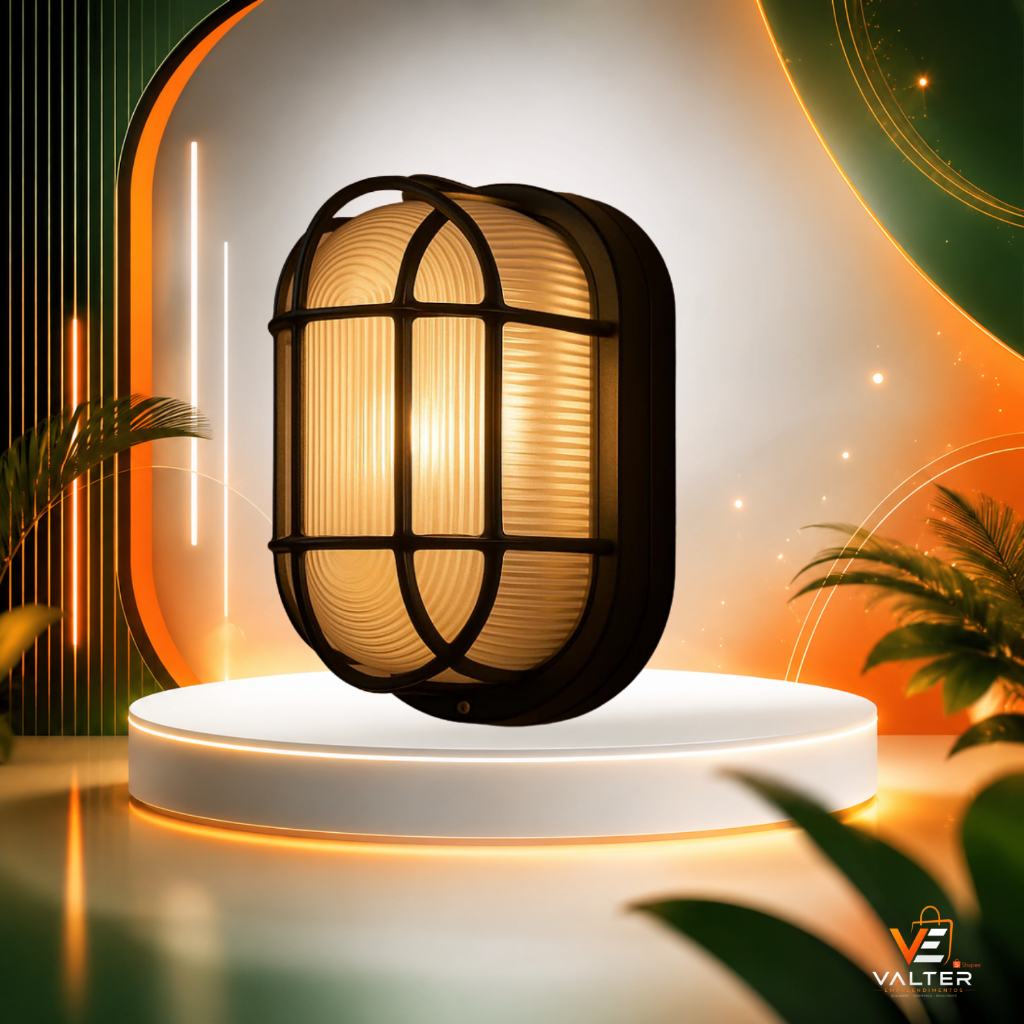 Arandela Oval LED E27 IP65 Preta – Ideal para Luminária Externa de Parede - Valter Empreendimentos