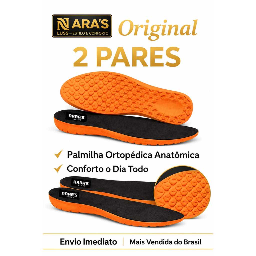Palmilha Gel Nara Ortopédica Anatômica Ant-Impacto Kit 1 e 2 Pares Tênis Bota Coturno Sapatos Botina