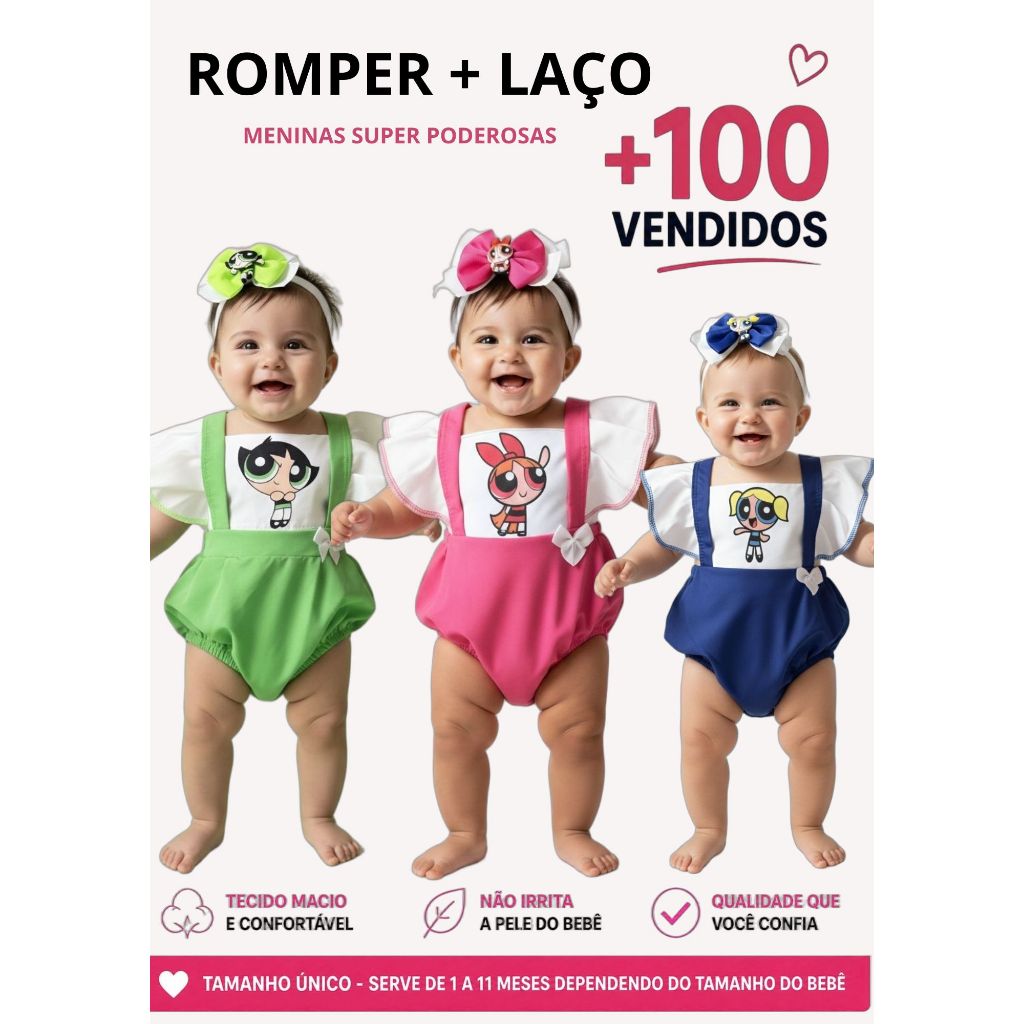 Kit Mesversário Meninas Superpoderosas Florzinha Lindinha Docinho Body Bebê Menina